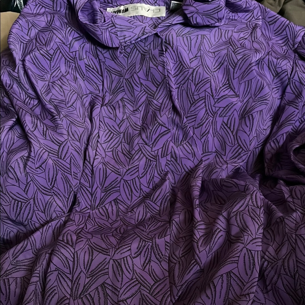 Chaus Purple Leaf Print Blouse